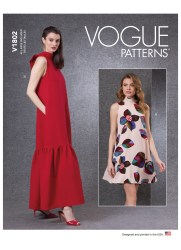 1802 VOGUE EASY LOOSE PULLOVER SLEEVELESS COLLAR DRESS LENGTHS PATTERN XS-XXL 4-26 NEW